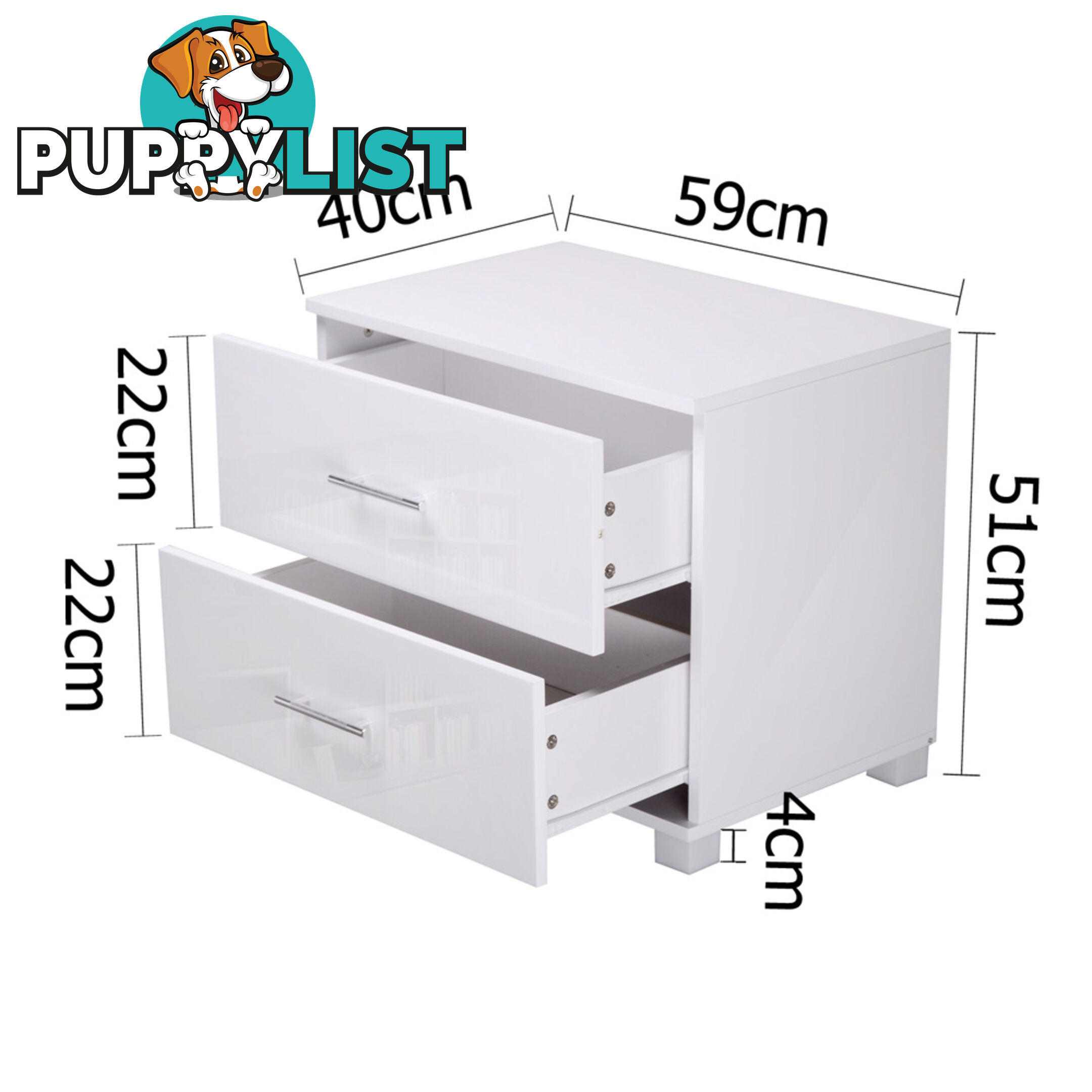 High Gloss Two Drawers Bedside Table Cabinet Lamp Unit White