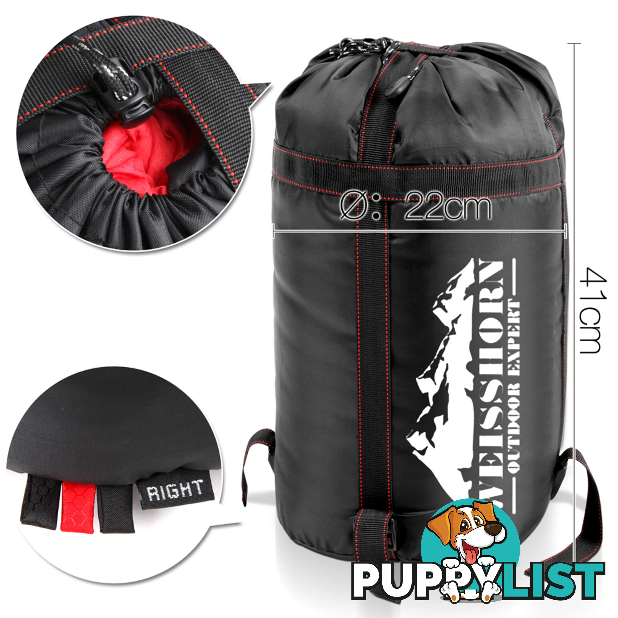 Camping Envelope Sleeping Bag Single Red Black