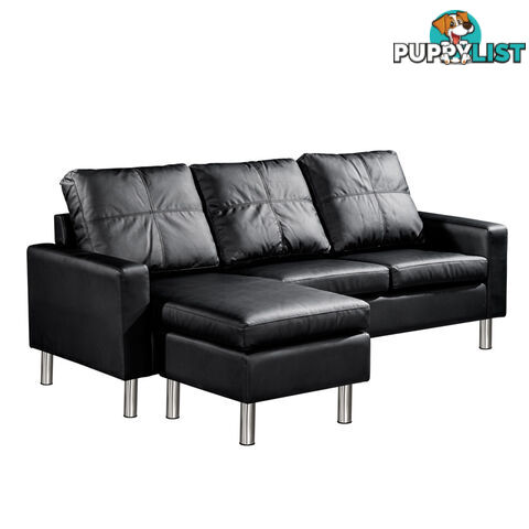 Four Seater Faux Leather Sofa with Ottoman Black