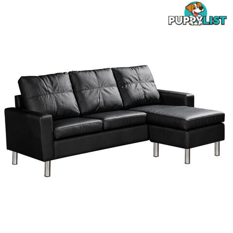 Four Seater Faux Leather Sofa with Ottoman Black