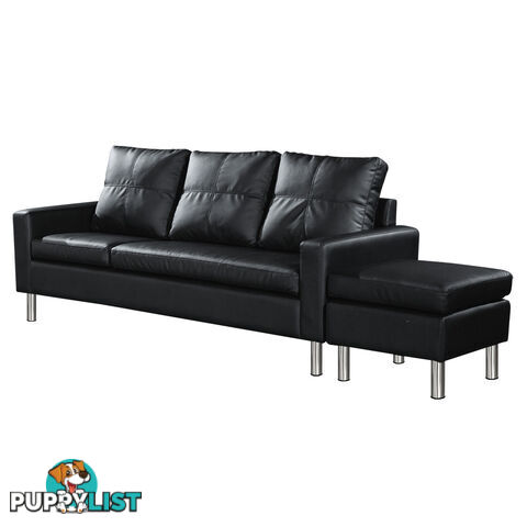 Four Seater Faux Leather Sofa with Ottoman Black