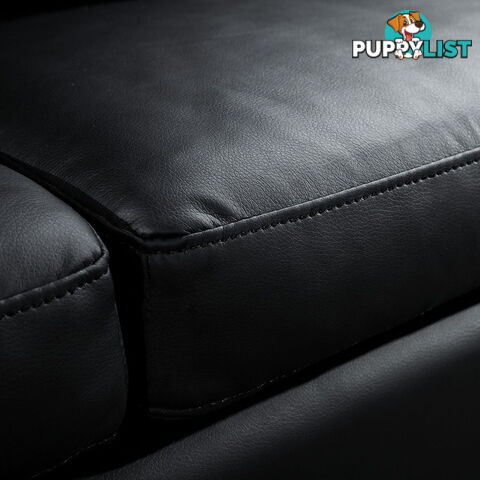 Four Seater Faux Leather Sofa with Ottoman Black