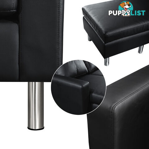 Four Seater Faux Leather Sofa with Ottoman Black