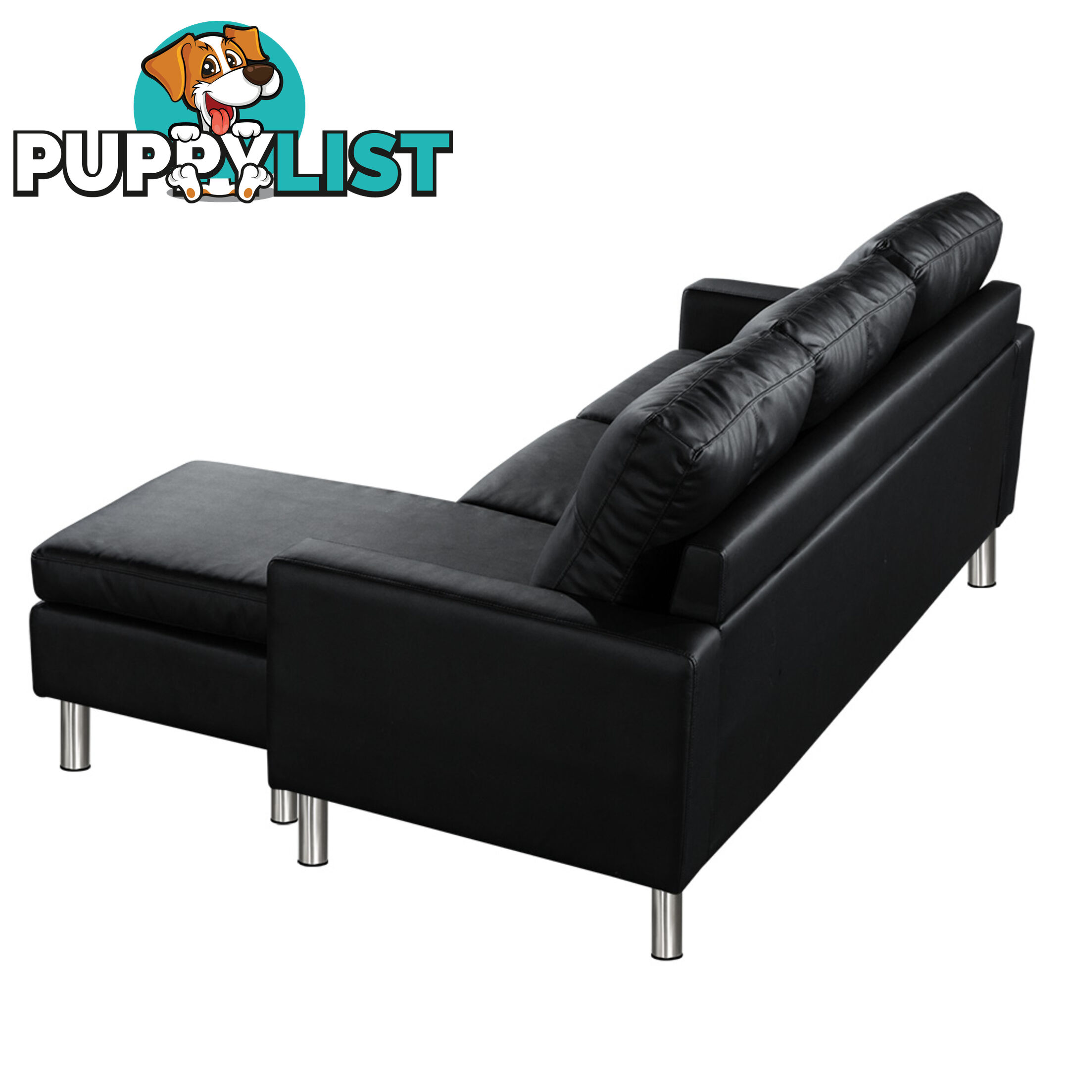 Four Seater Faux Leather Sofa with Ottoman Black