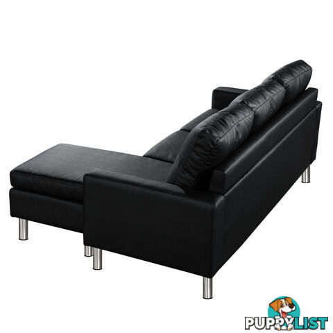 Four Seater Faux Leather Sofa with Ottoman Black