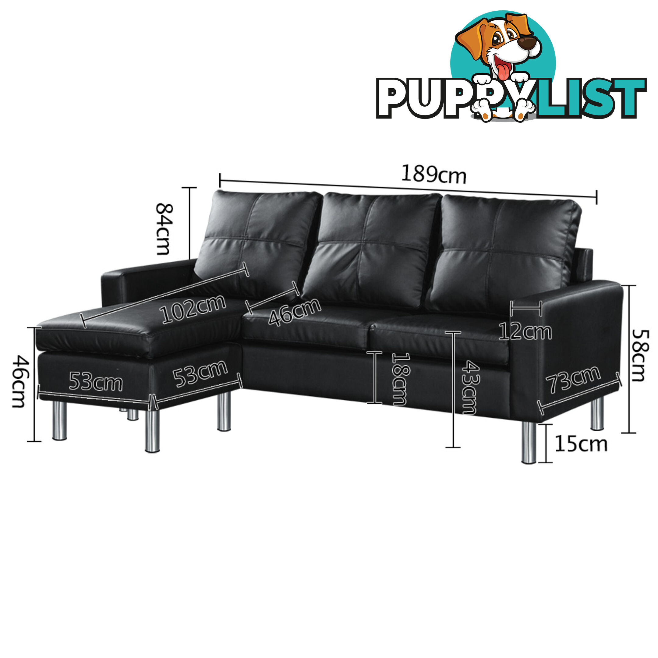 Four Seater Faux Leather Sofa with Ottoman Black