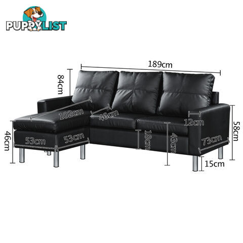 Four Seater Faux Leather Sofa with Ottoman Black