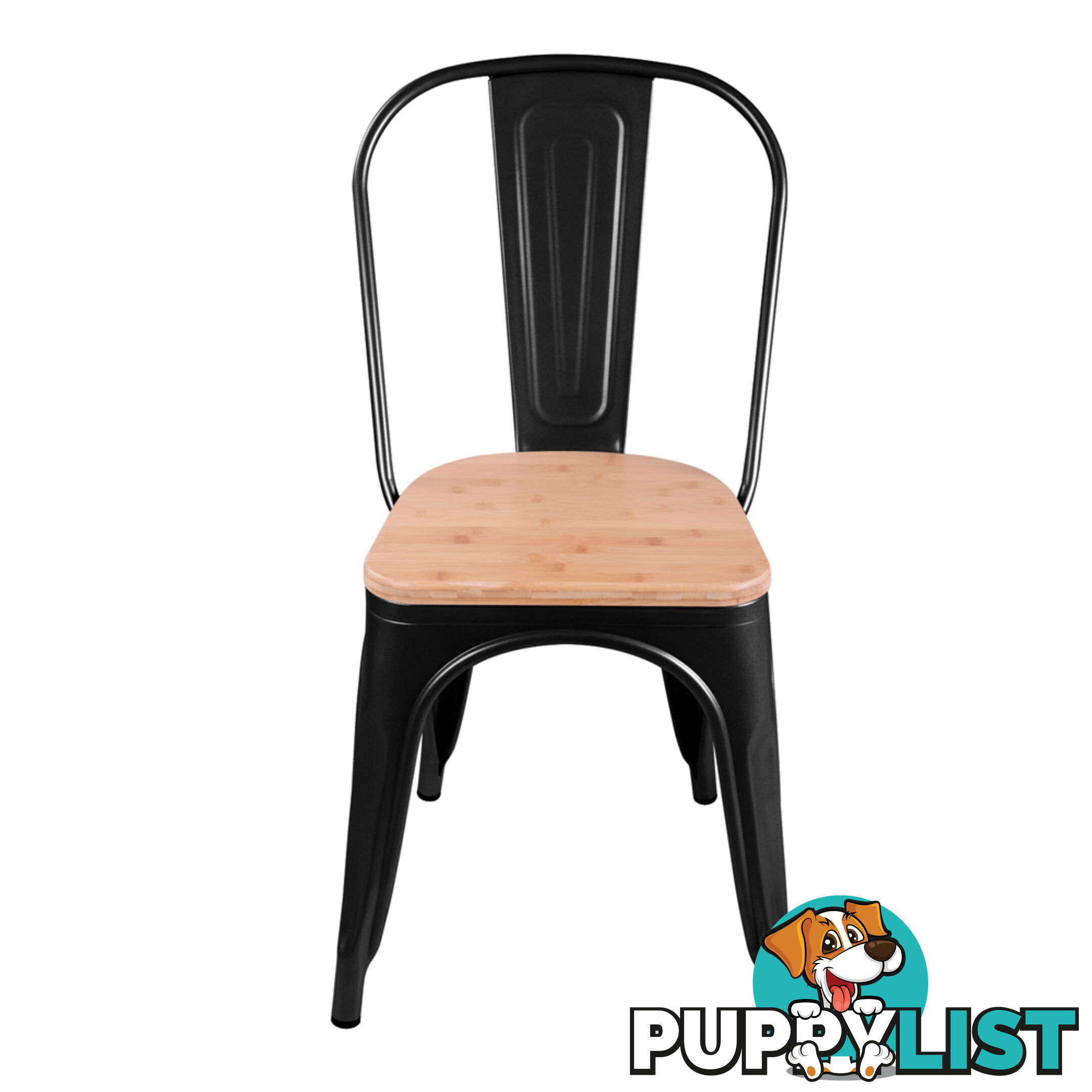 Set of 2 Replica Tolix Dining Metal Chair Bamboo Seat Gloss Black