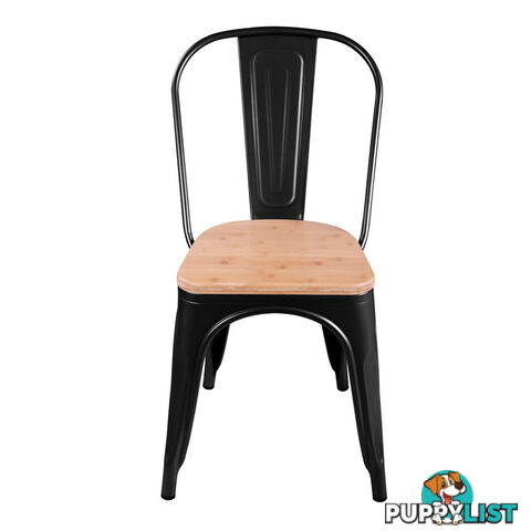 Set of 2 Replica Tolix Dining Metal Chair Bamboo Seat Gloss Black