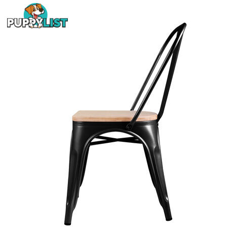 Set of 2 Replica Tolix Dining Metal Chair Bamboo Seat Gloss Black