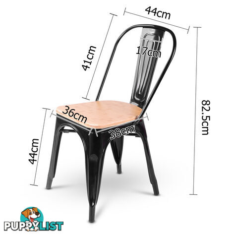 Set of 2 Replica Tolix Dining Metal Chair Bamboo Seat Gloss Black