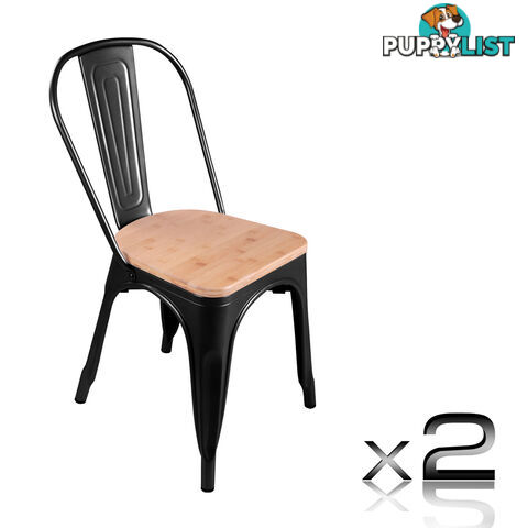 Set of 2 Replica Tolix Dining Metal Chair Bamboo Seat Gloss Black