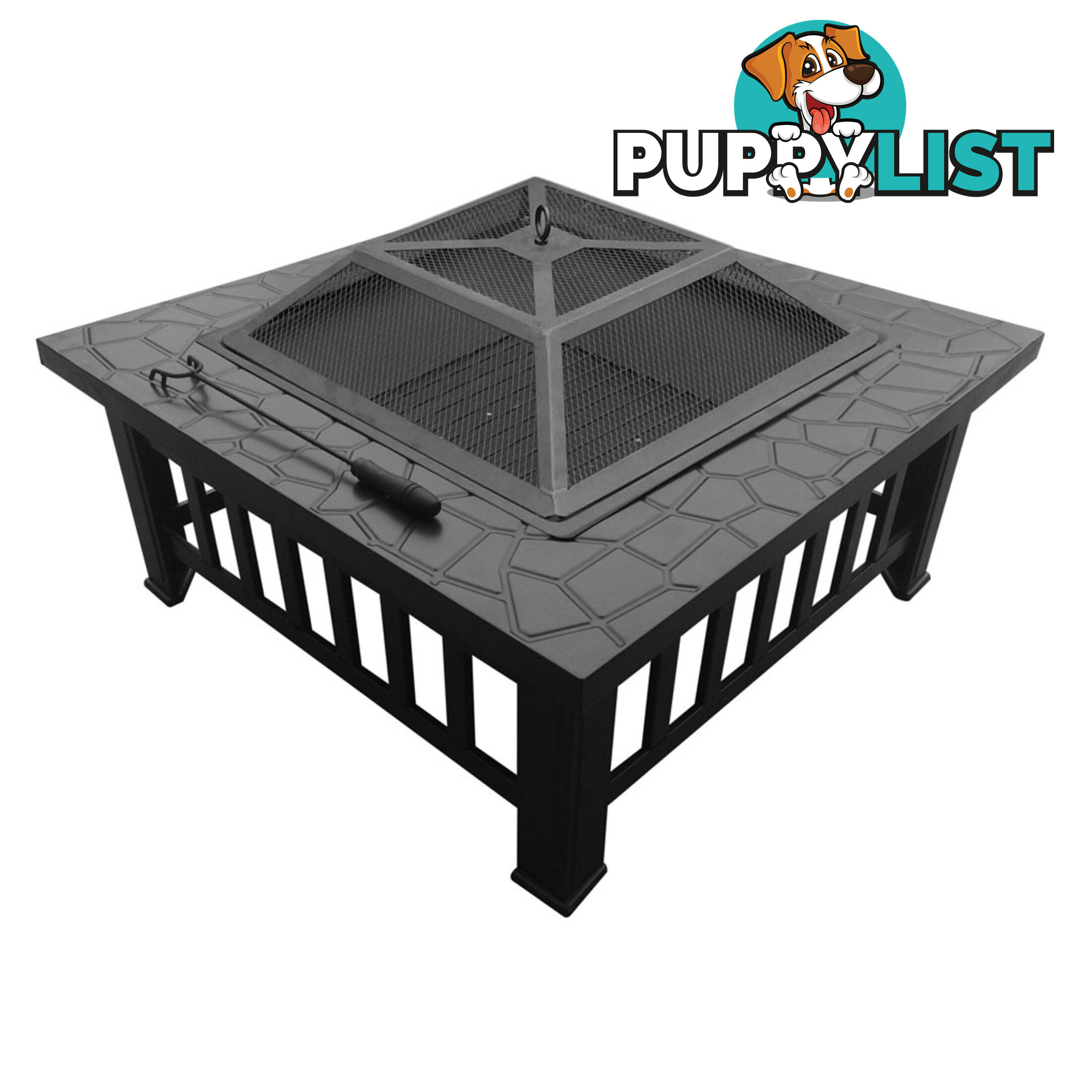 Outdoor Fire Pit BBQ Table Grill Fireplace Stone Pattern