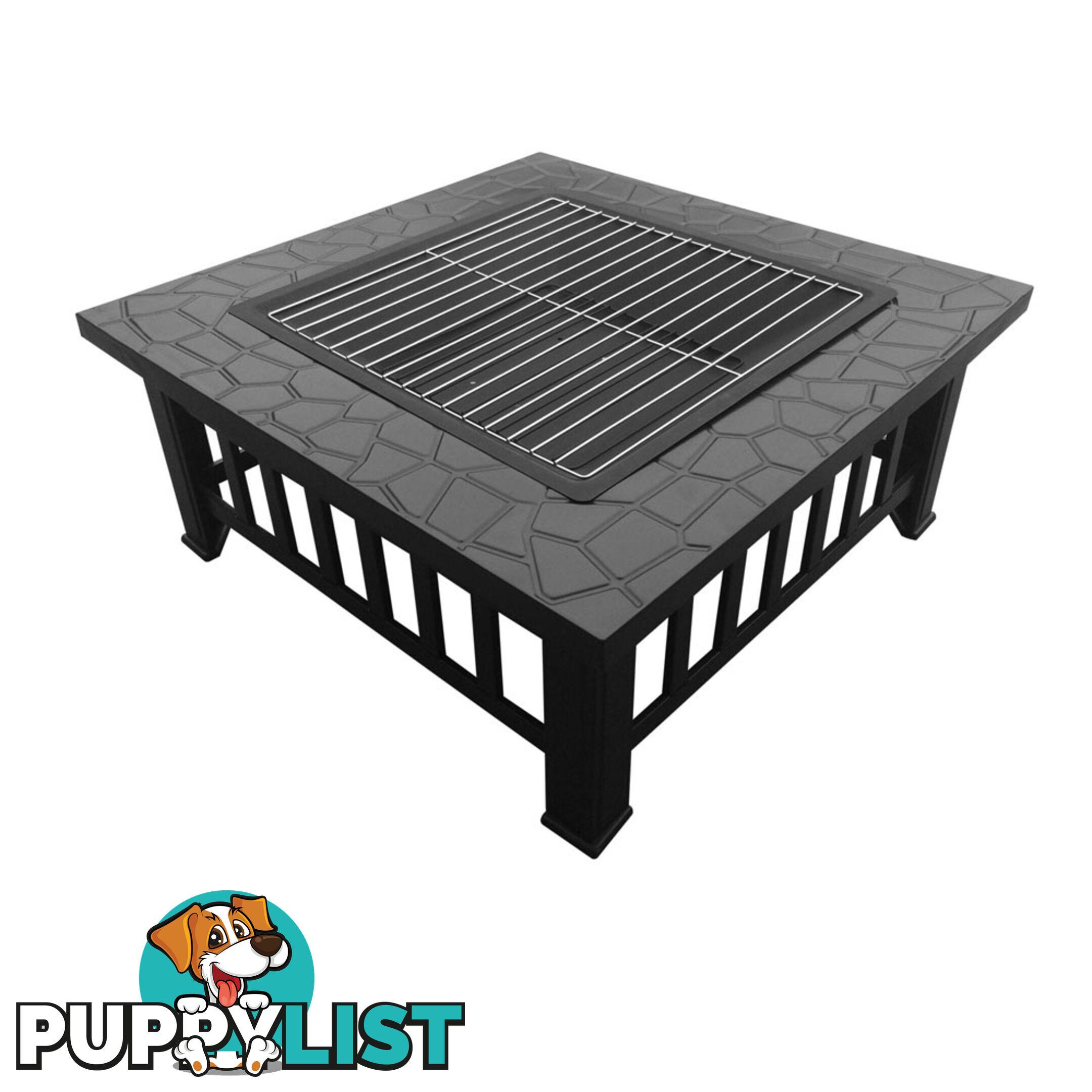 Outdoor Fire Pit BBQ Table Grill Fireplace Stone Pattern