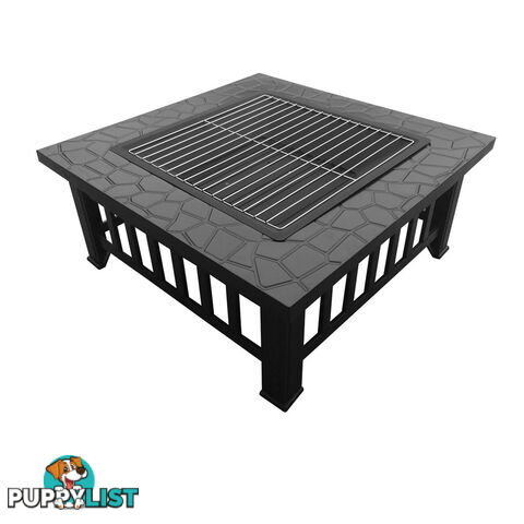 Outdoor Fire Pit BBQ Table Grill Fireplace Stone Pattern