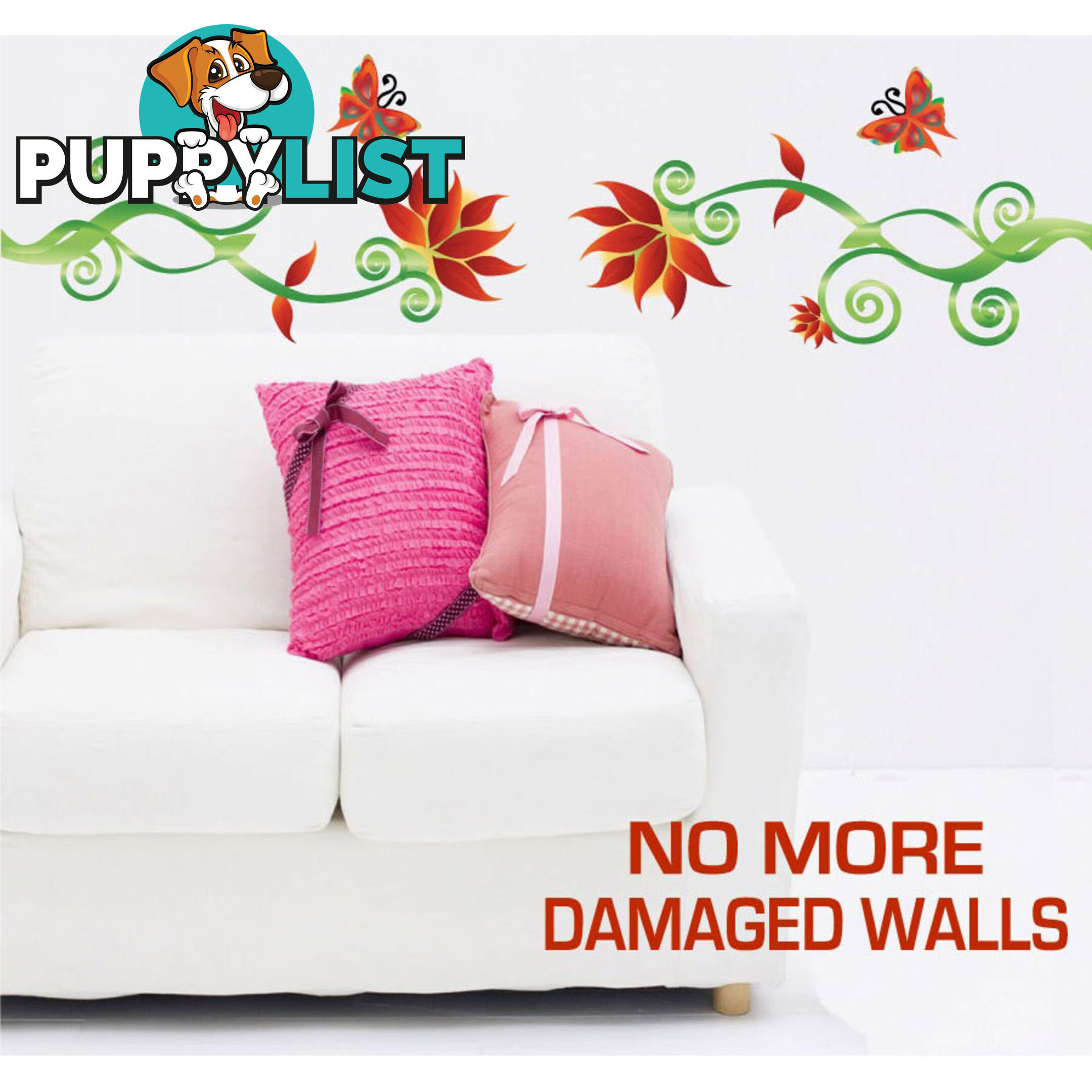 Extra Large Size Adorable Red Flower Vine Wall Stickers - Totally Movable