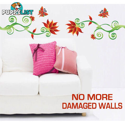 Extra Large Size Adorable Red Flower Vine Wall Stickers - Totally Movable