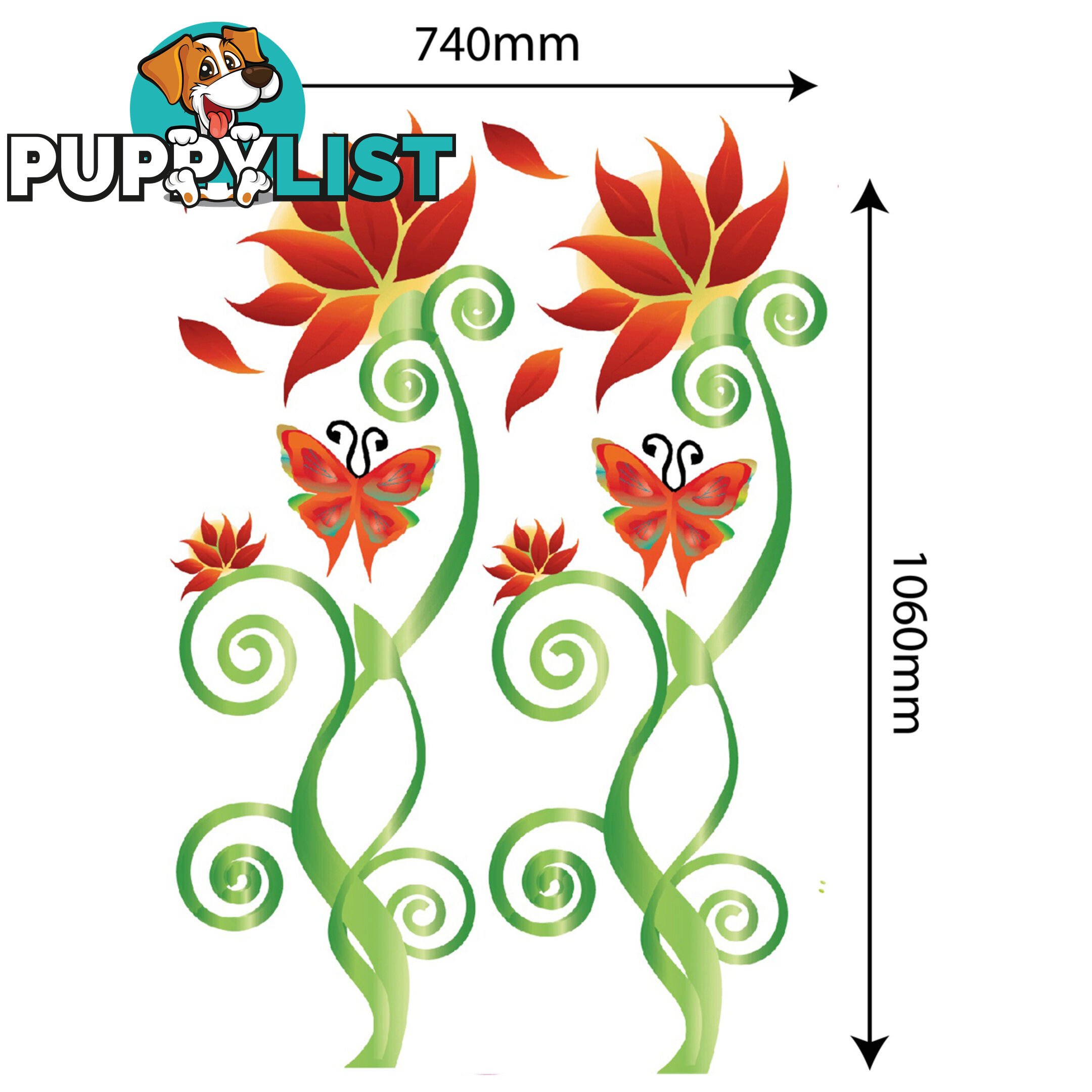 Extra Large Size Adorable Red Flower Vine Wall Stickers - Totally Movable