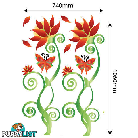 Extra Large Size Adorable Red Flower Vine Wall Stickers - Totally Movable