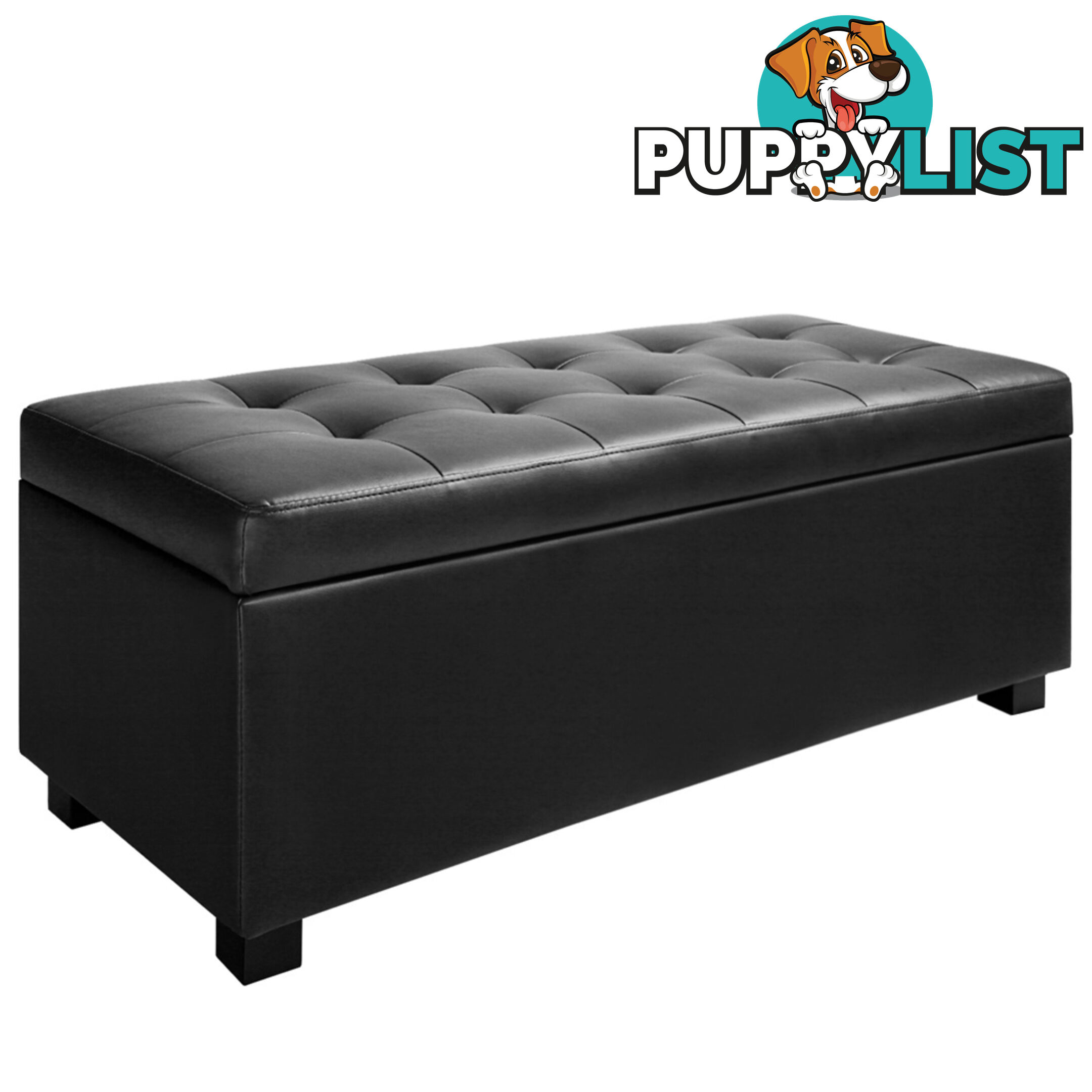 Large Ottoman PU Leather Chest Storage Box Foot Stool Black