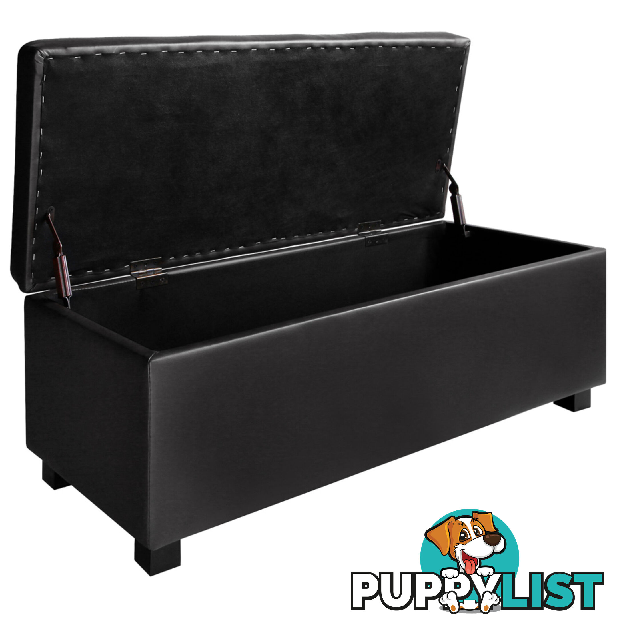 Large Ottoman PU Leather Chest Storage Box Foot Stool Black