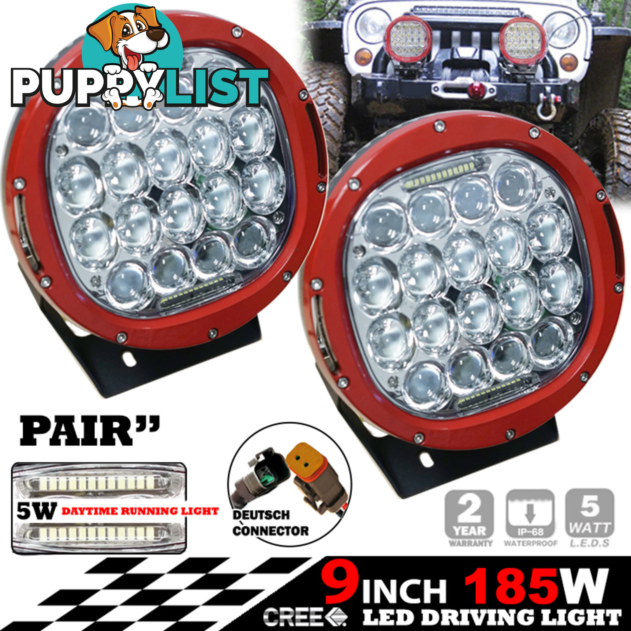 PAIR 185W CREE LED Driving Light Offroad Spotlights DRL Replace HID Bar 96W Red