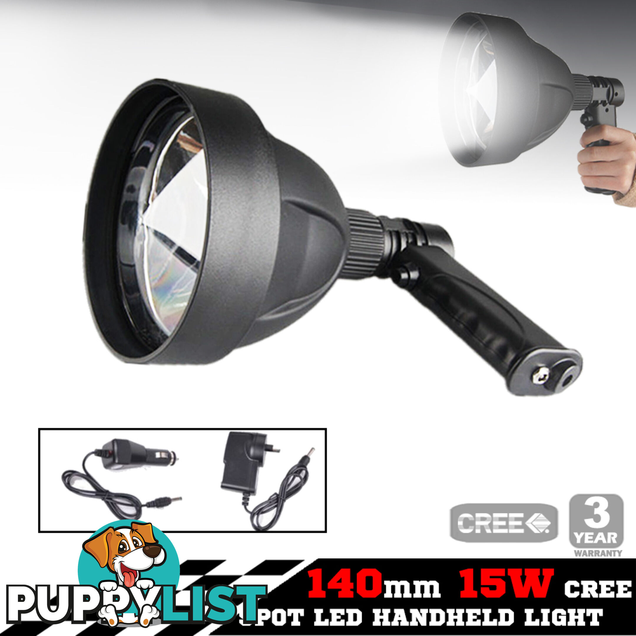 15W CREE LED Handheld Spot Light Rechargeable Spotlight Hunting Shooting T6 12V