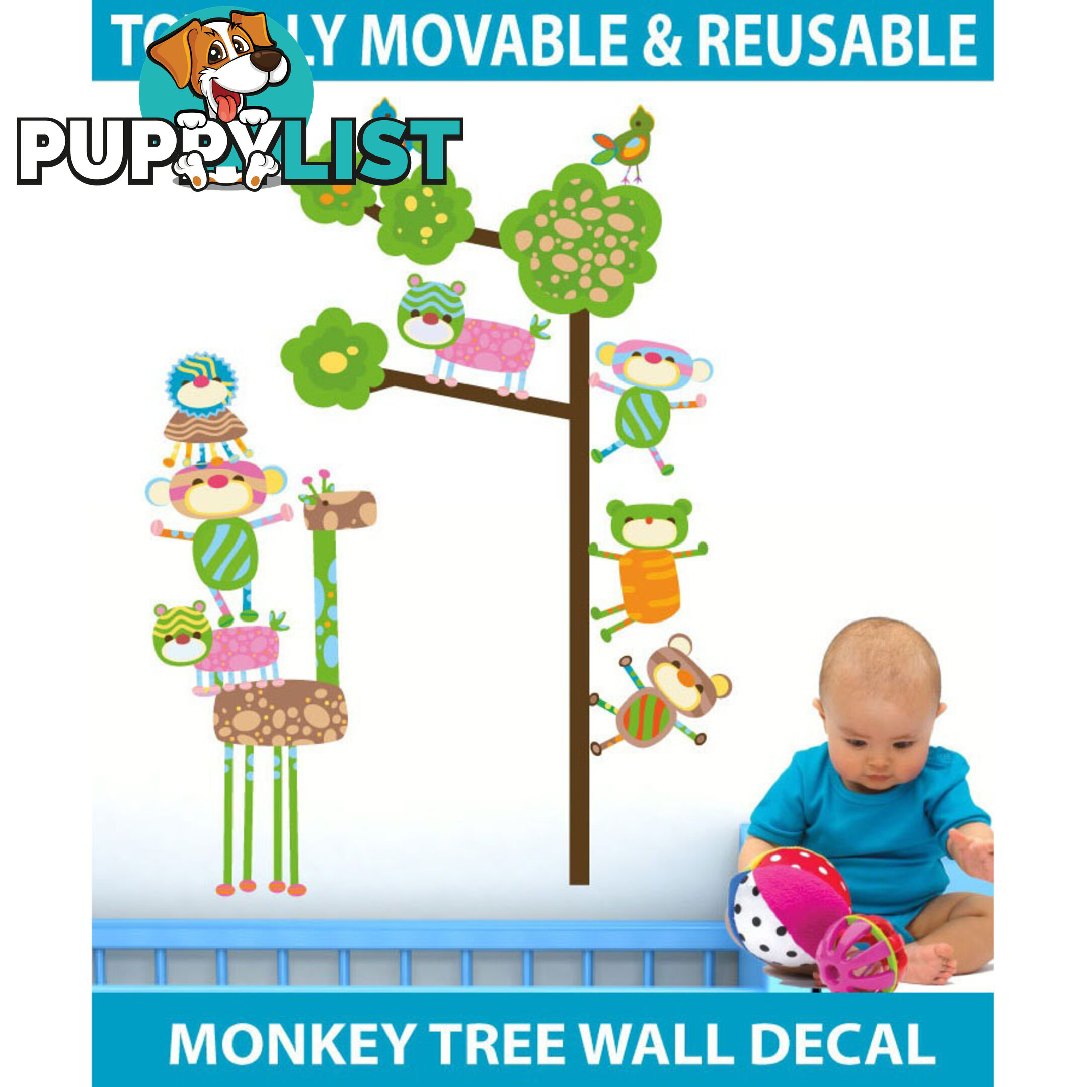 Extra Large Size Funky Monkeys in a Tree Wall Stickers  - Totally movable