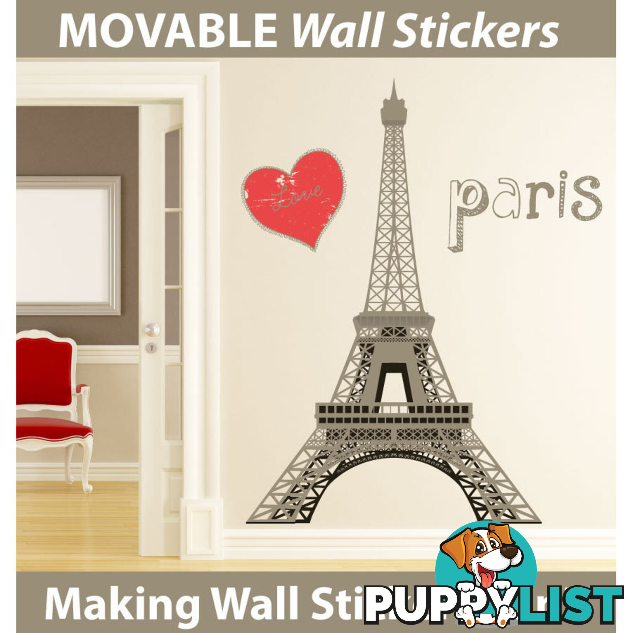 Large Size Paris Eiffel Tower Wall Stickers - Totally Movable