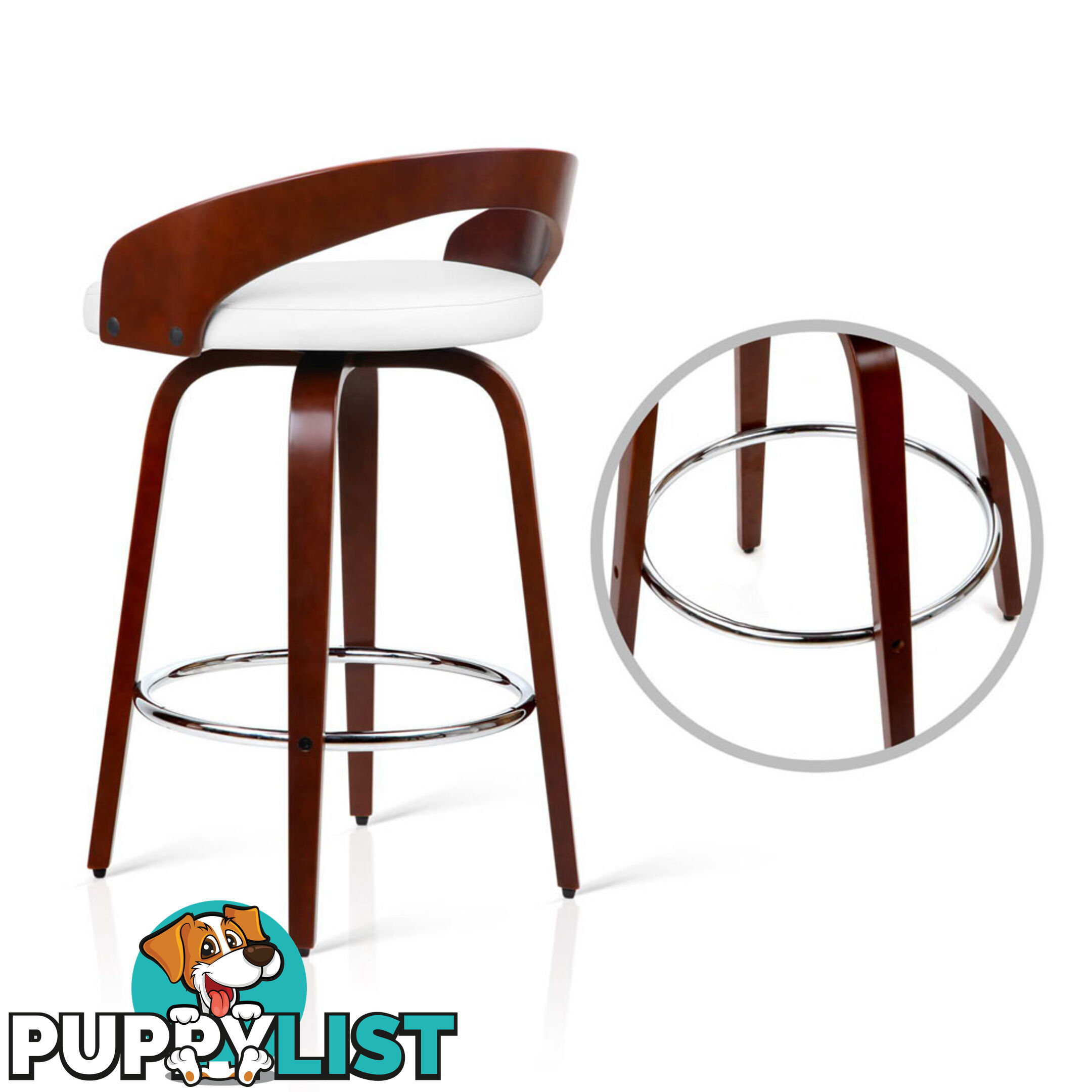 Set of 2 Cherry Wood Bar Stools with Chrome Footrest