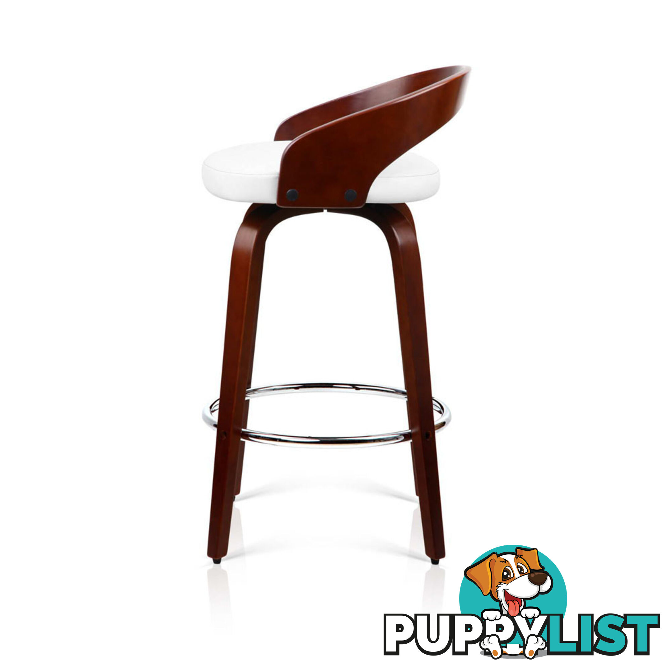 Set of 2 Cherry Wood Bar Stools with Chrome Footrest