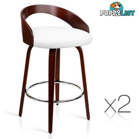 Set of 2 Cherry Wood Bar Stools with Chrome Footrest