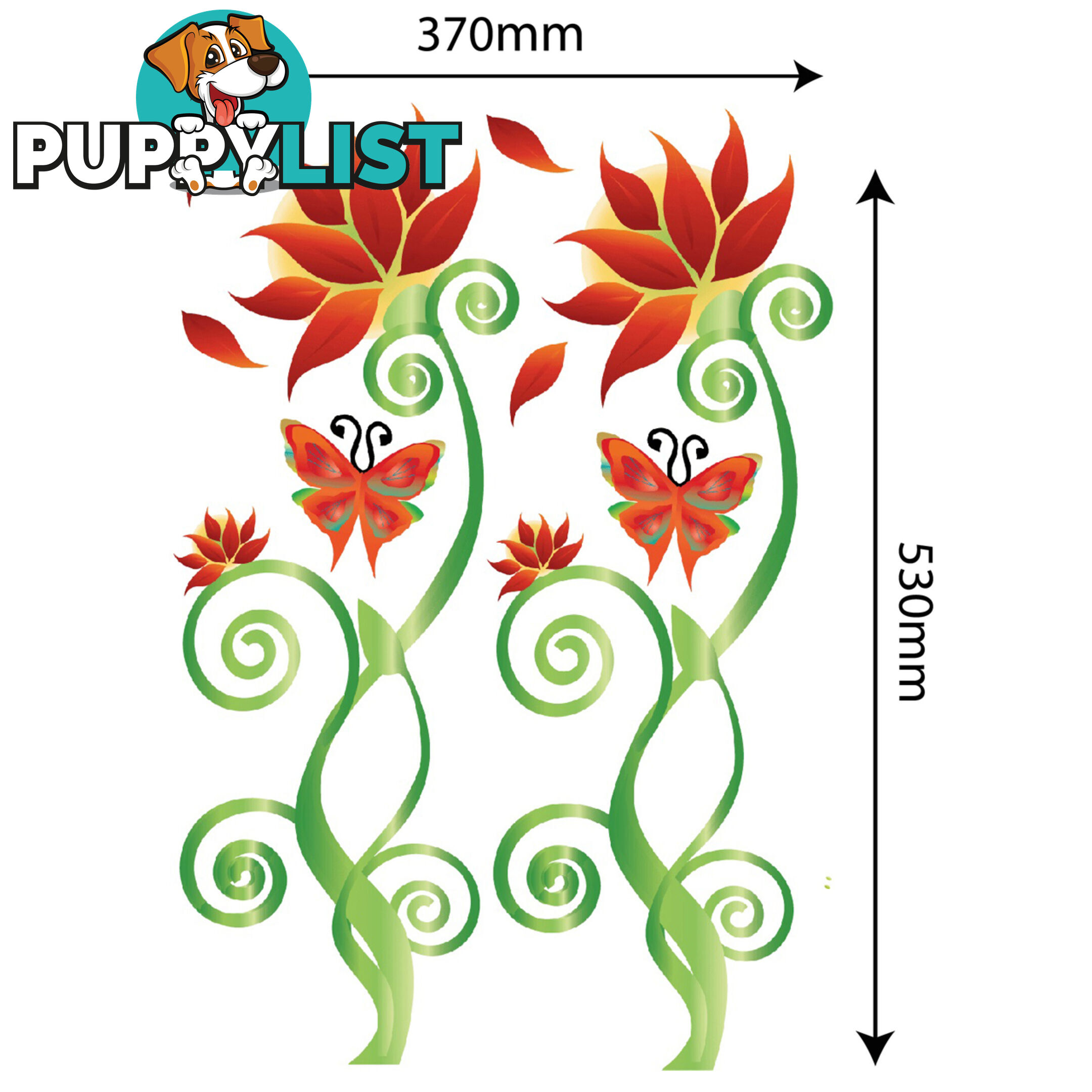 Large Size Adorable Red Flower Vine Wall Stickers - Totally Movable