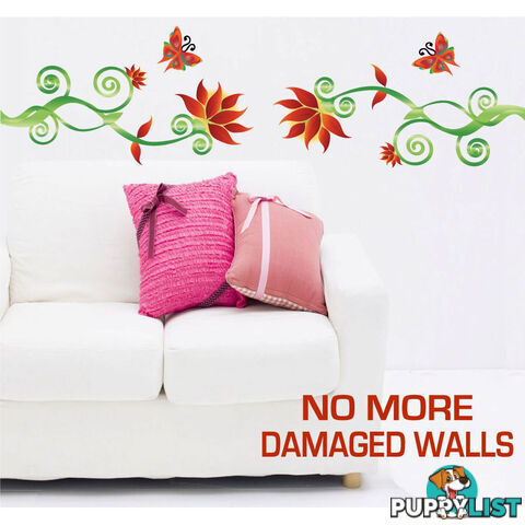 Large Size Adorable Red Flower Vine Wall Stickers - Totally Movable