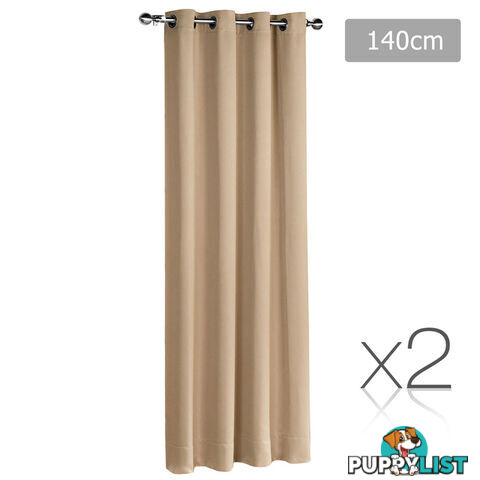 Set of 2 ArtQueen 3 Pass Eyelet Blockout Curtain Latte 140cm