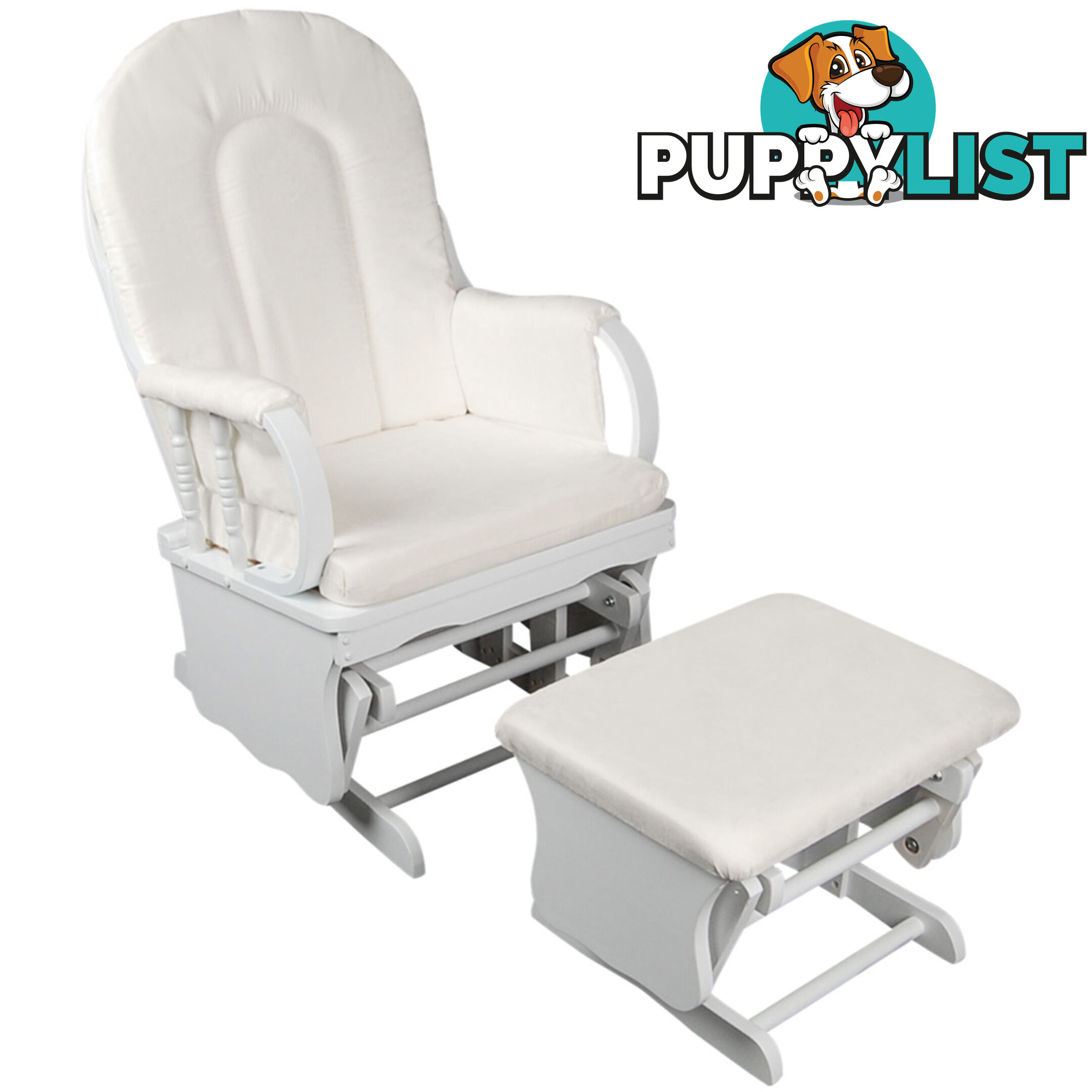 Baby Breast Feeding Sliding Glider Chair w/ Ottoman White