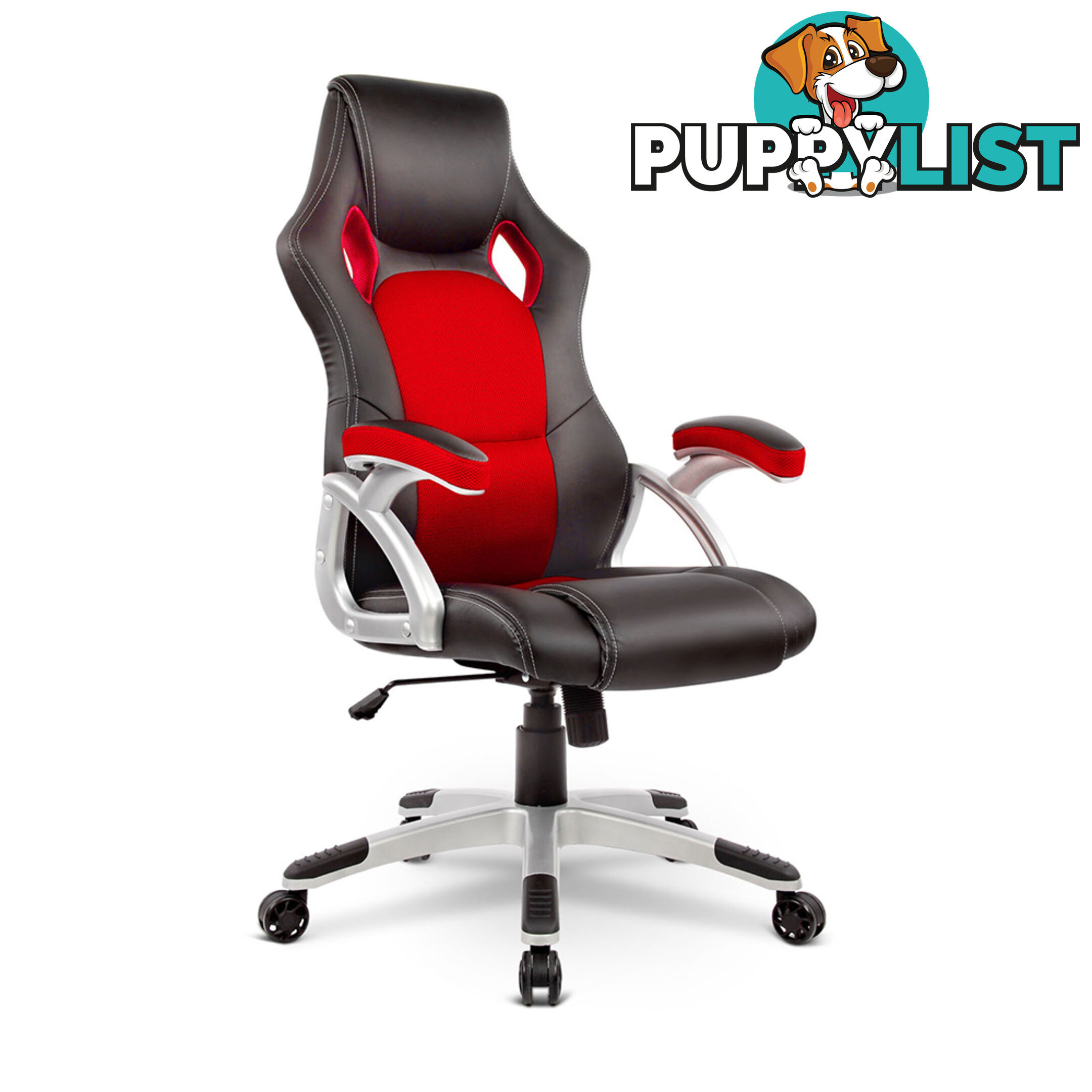 PU Leather & Mesh Racing Style Office Chair - Red