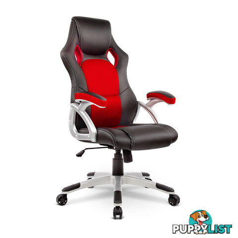 PU Leather & Mesh Racing Style Office Chair - Red