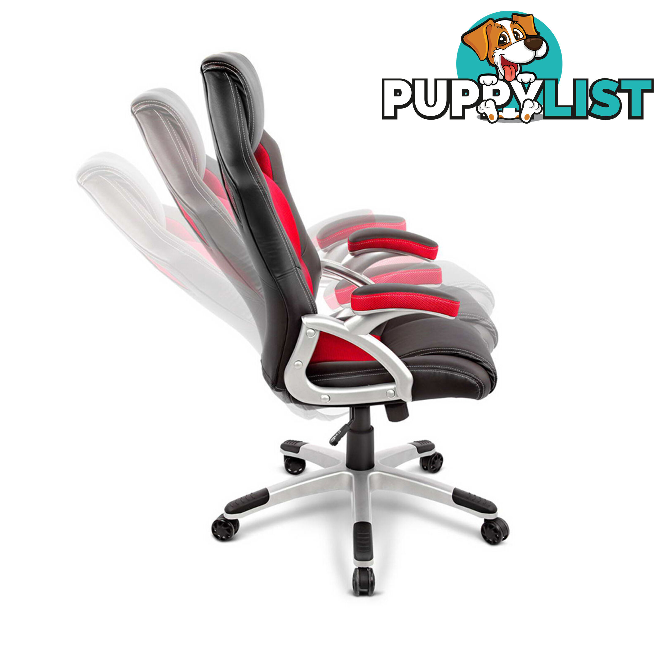 PU Leather & Mesh Racing Style Office Chair - Red