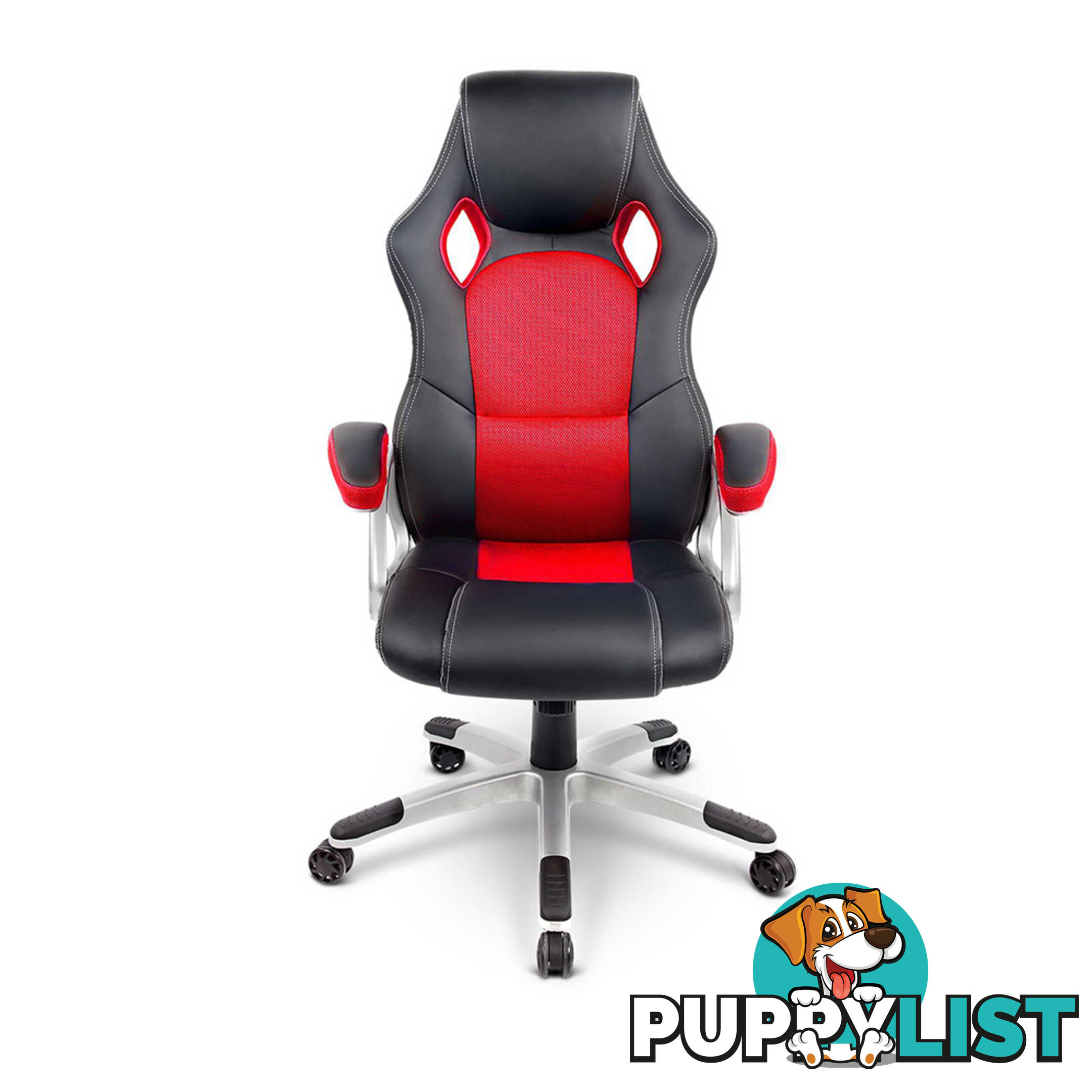 PU Leather & Mesh Racing Style Office Chair - Red