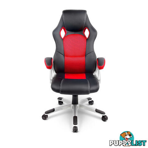 PU Leather & Mesh Racing Style Office Chair - Red