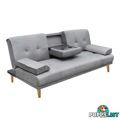 3 Seater Linen Fabric Sofa Bed w/ 2 Cup Holder Grey