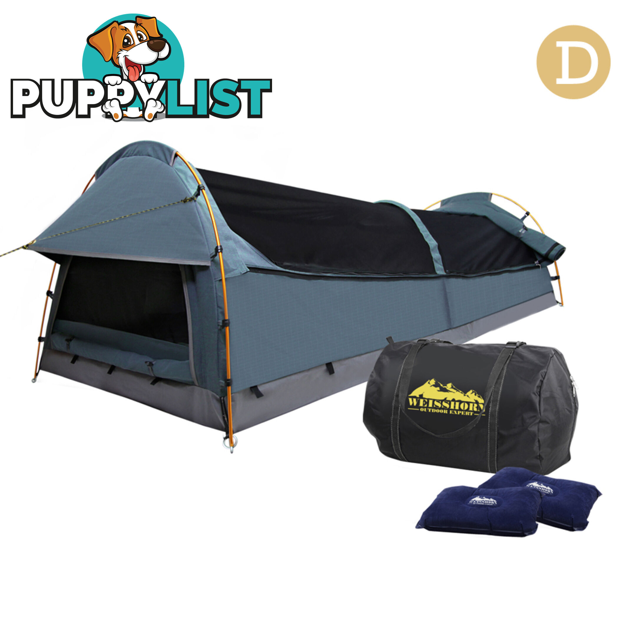 Double Canvas Camping Swag Tent Navy w/ Air Pillow