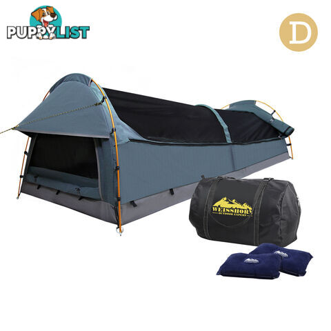 Double Canvas Camping Swag Tent Navy w/ Air Pillow