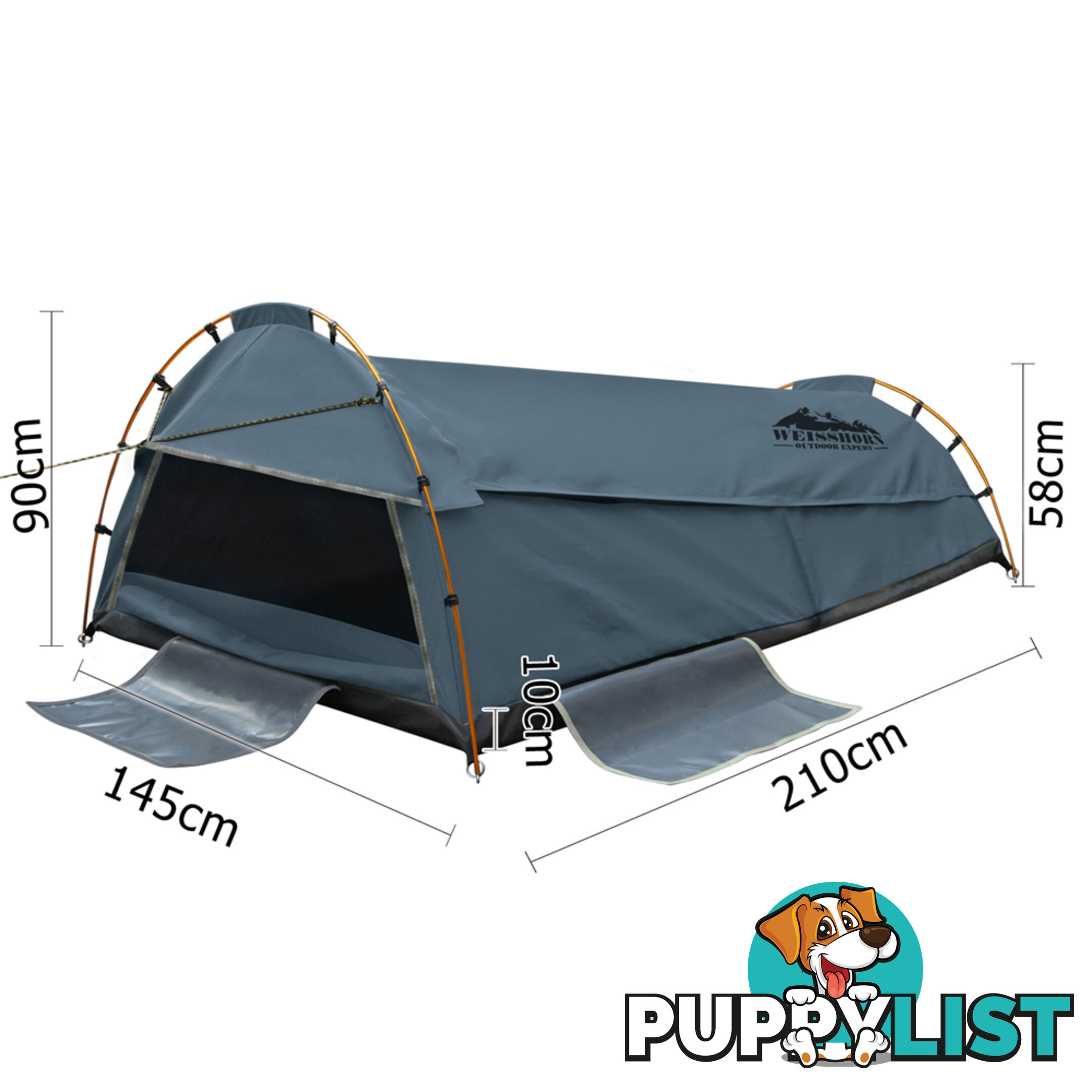 Double Canvas Camping Swag Tent Navy w/ Air Pillow