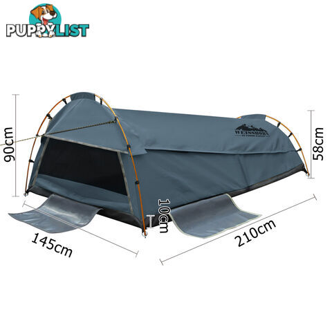 Double Canvas Camping Swag Tent Navy w/ Air Pillow