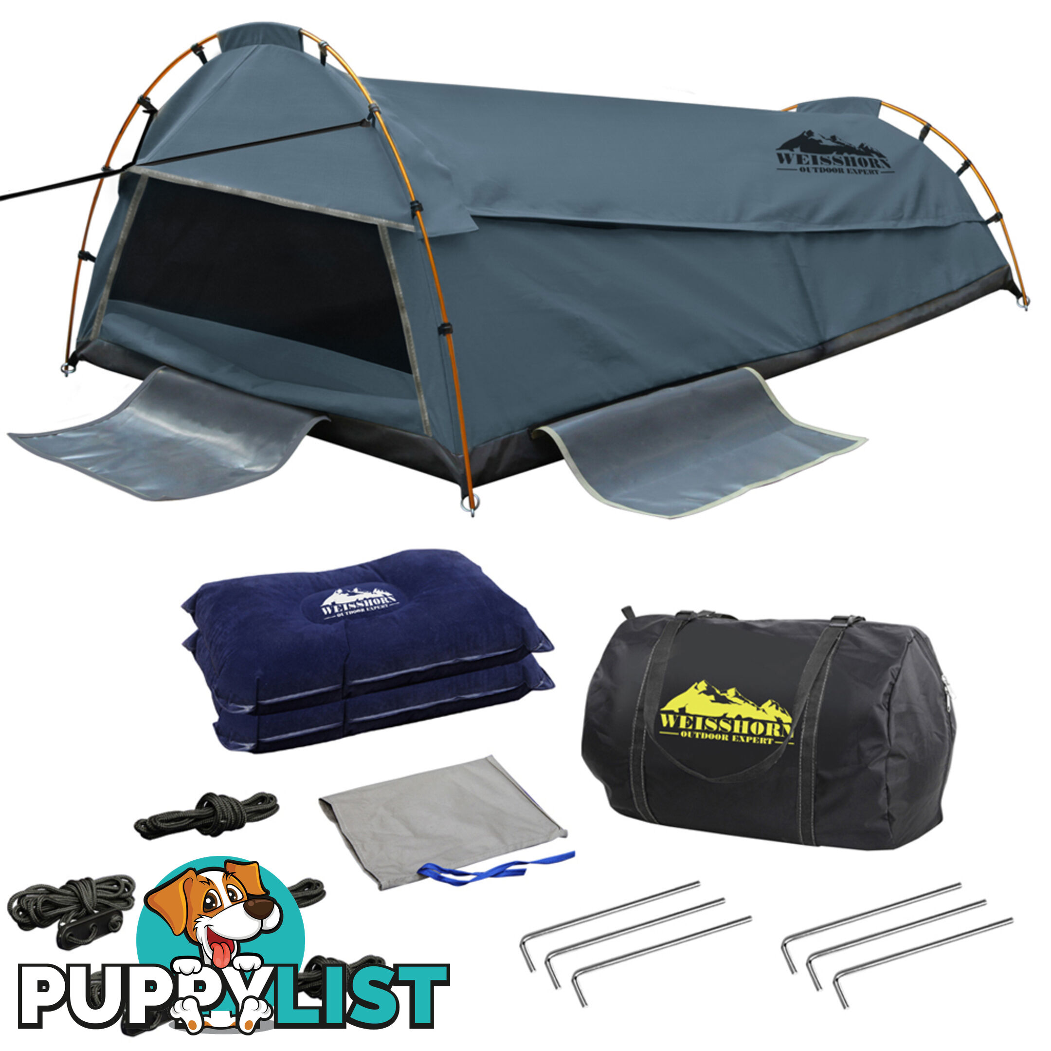 Double Canvas Camping Swag Tent Navy w/ Air Pillow