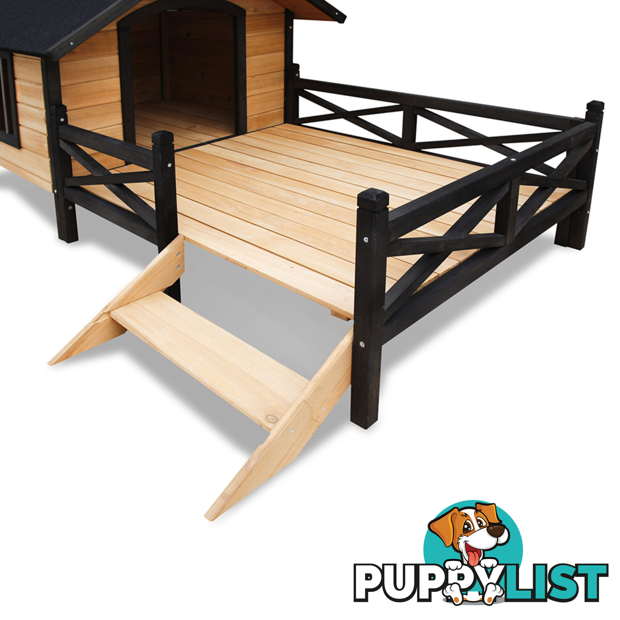 Dog Kennel with Patio - Black