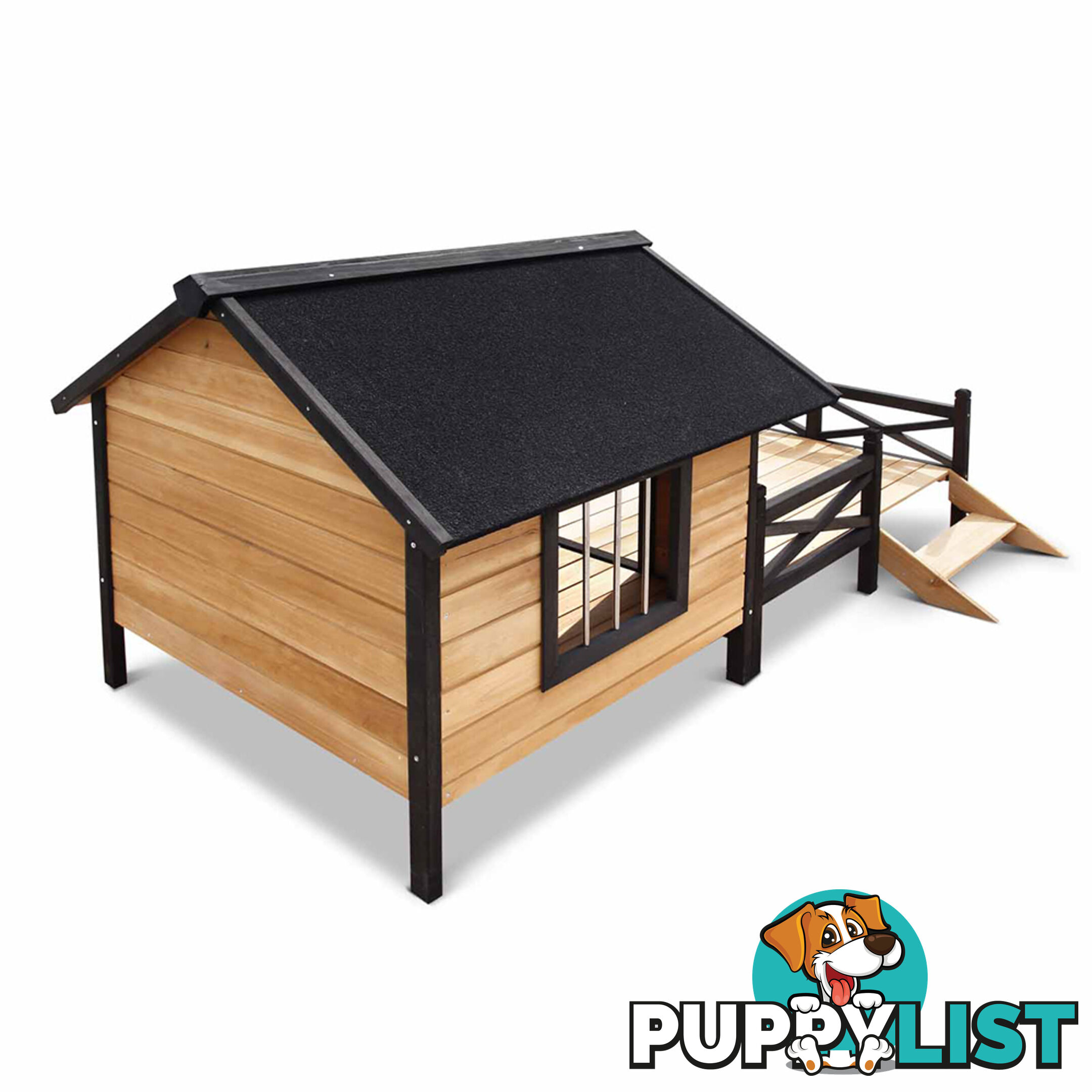 Dog Kennel with Patio - Black