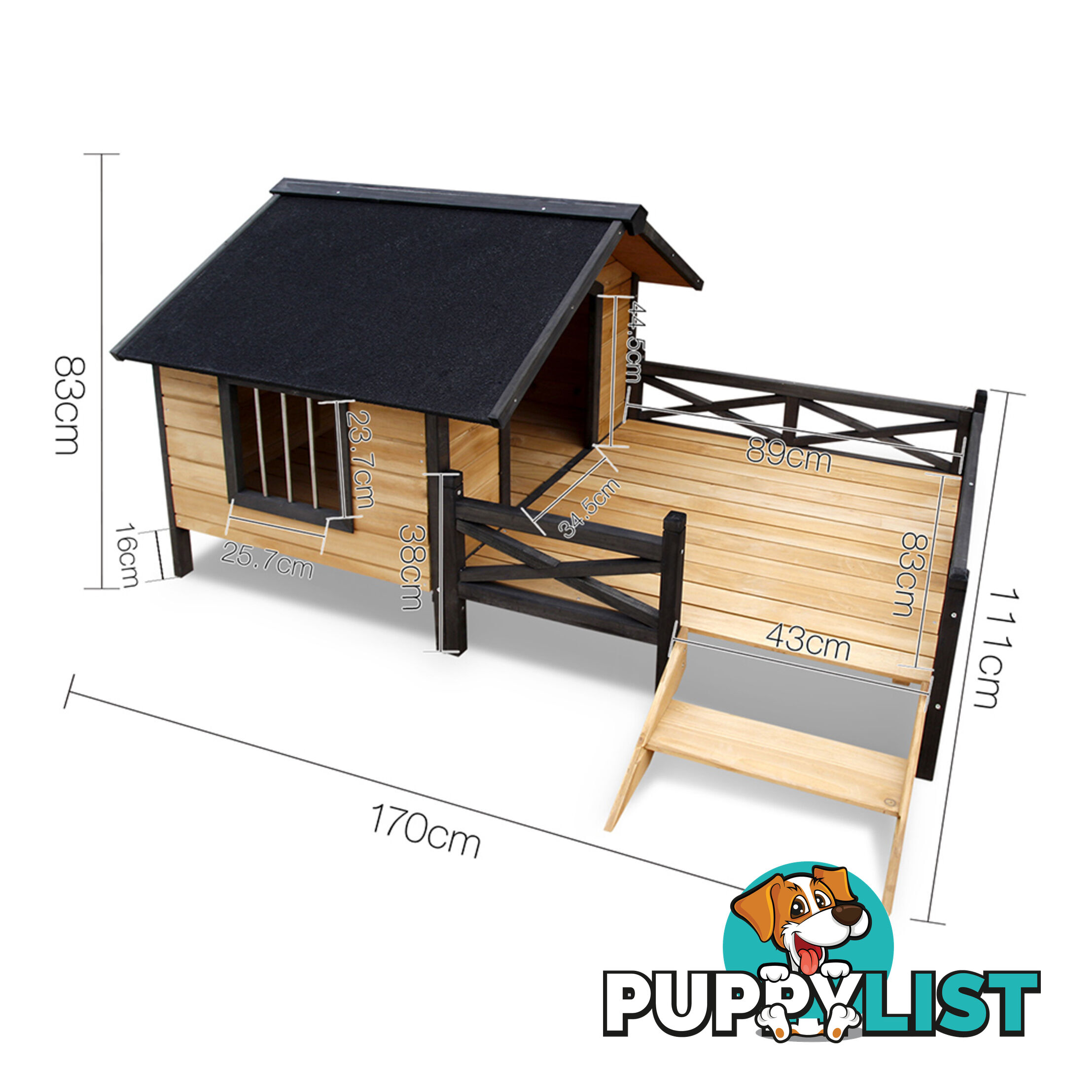 Dog Kennel with Patio - Black